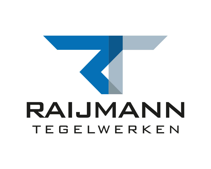 Logo ontwerp Raijmann Tegelwerken — strak monogram in blauw en grijs