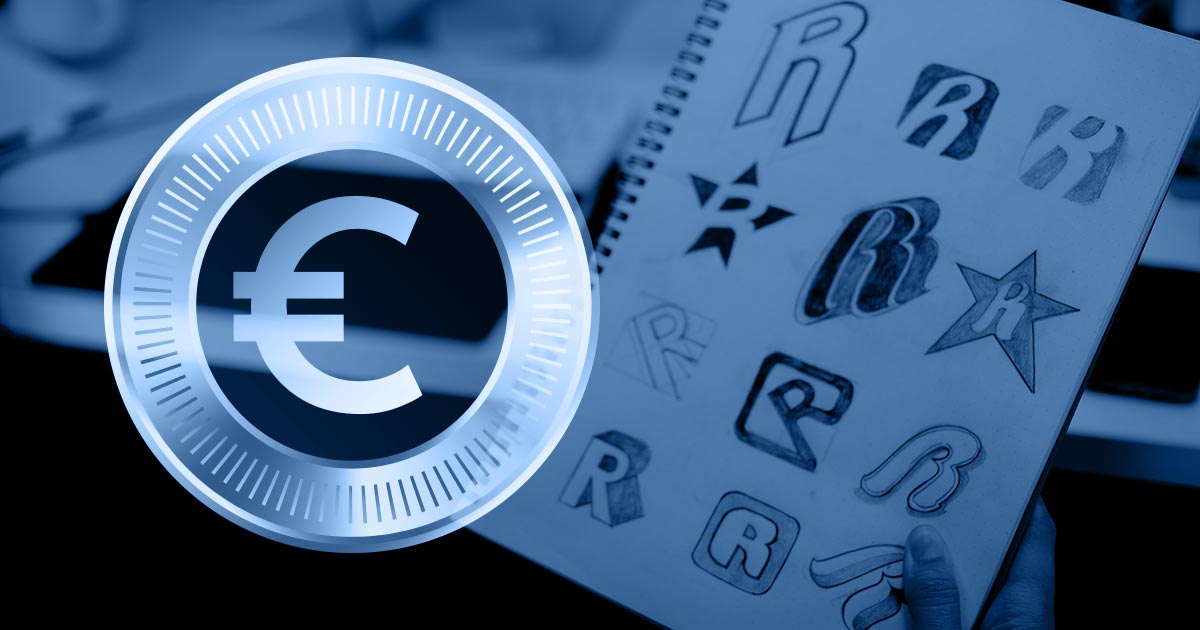 Euro symbool met logo schetsen op achtergrond - illustratie bij prijsgids voor logo ontwerp kosten