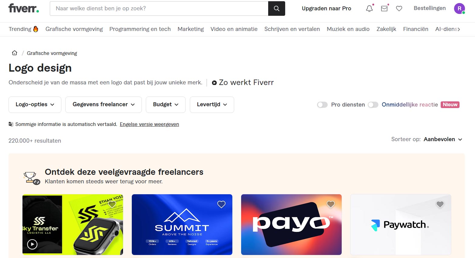 Fiverr freelance platform met internationale logo designers en reviews vanaf €5