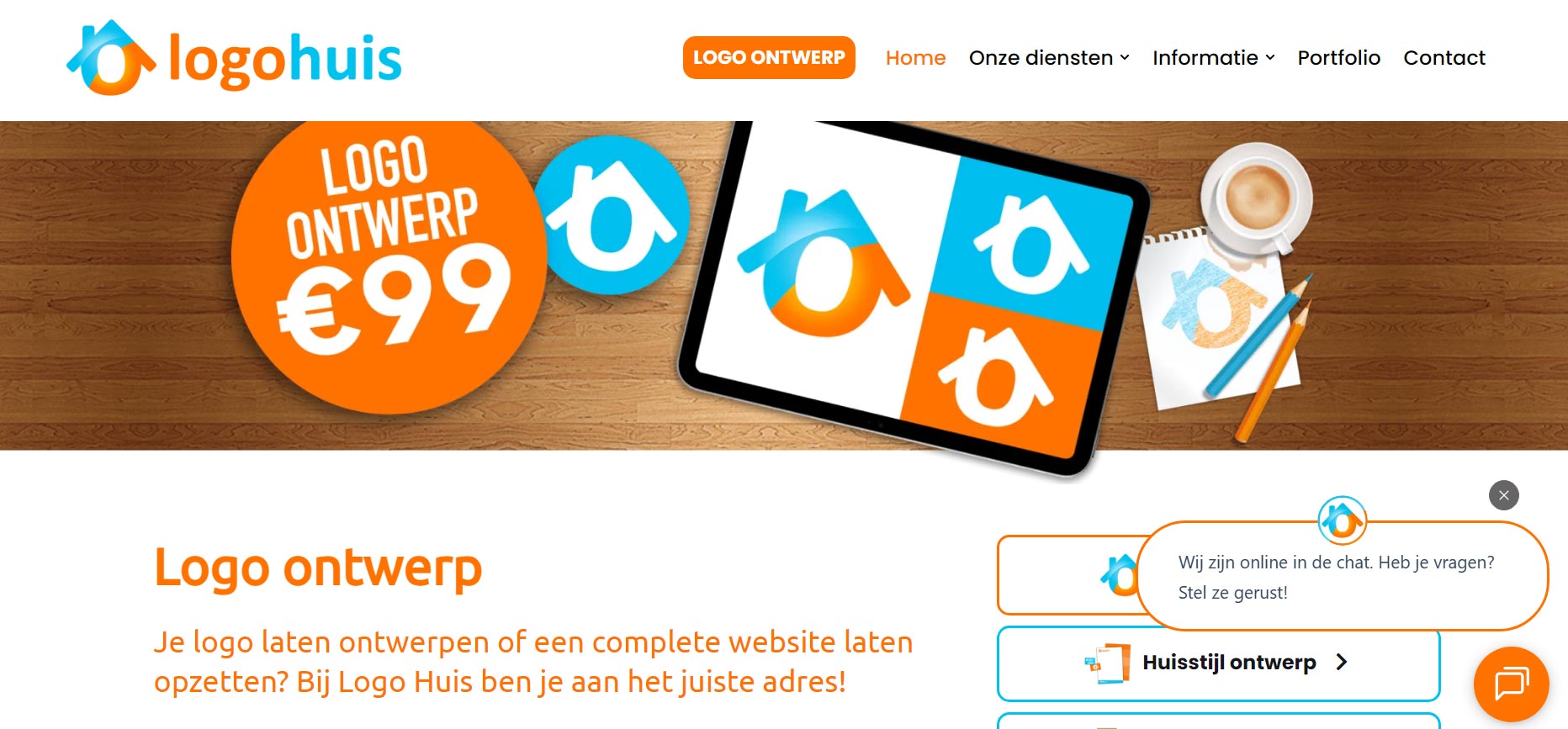 Logo Huis website screenshot met goedkope logo ontwerp pakketten vanaf €99