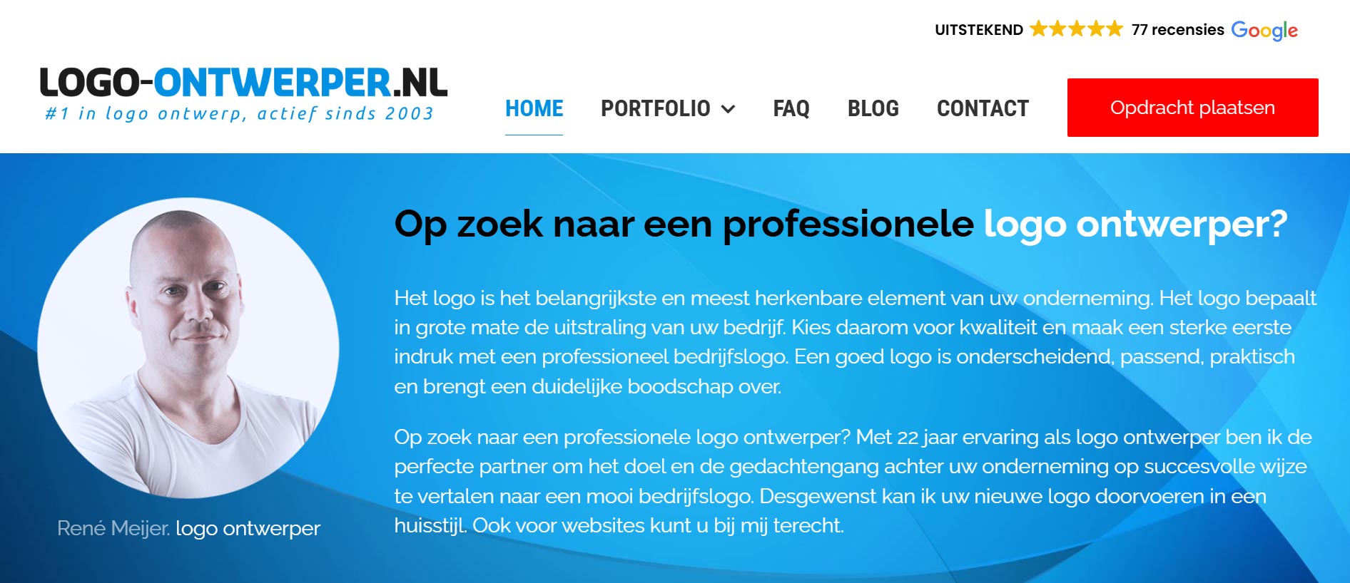 Screenshot Logo-ontwerper.nl website met professionele logo voorbeelden en prijzen vanaf €169