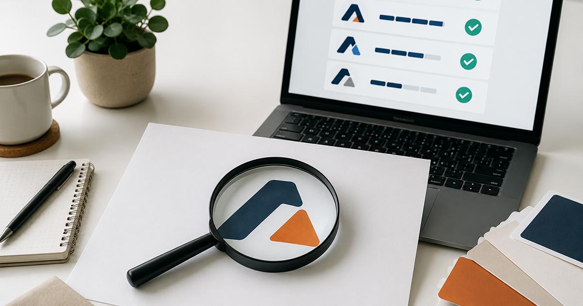 Vergrootglas controleert of een logo uniek en origineel is
